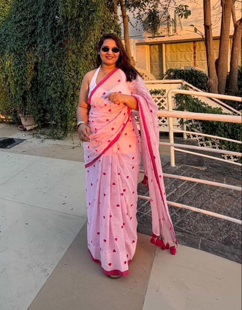 Dil | Soft Pink Mul Mul Cotton Saree with Border