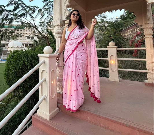 Dil | Soft Pink Mul Mul Cotton Saree with Border
