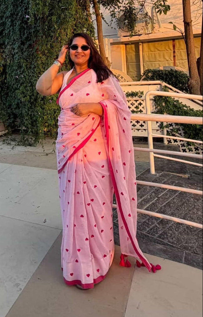 Dil | Soft Pink Mul Mul Cotton Saree with Border