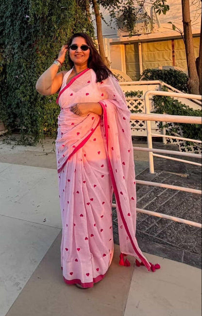 Dil | Soft Pink Mul Mul Cotton Saree with Border