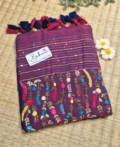 Mohini | Purple Dual Tone Mul Mul Cotton Saree with Handcrafted Bullion Stich