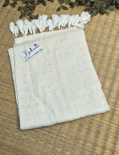 Shimmering Starlight | White Sequin Mul Mul Cotton Saree