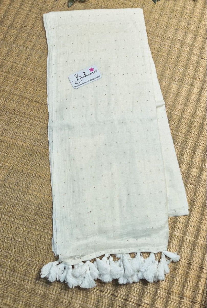 Shimmering Starlight | White Sequin Mul Mul Cotton Saree