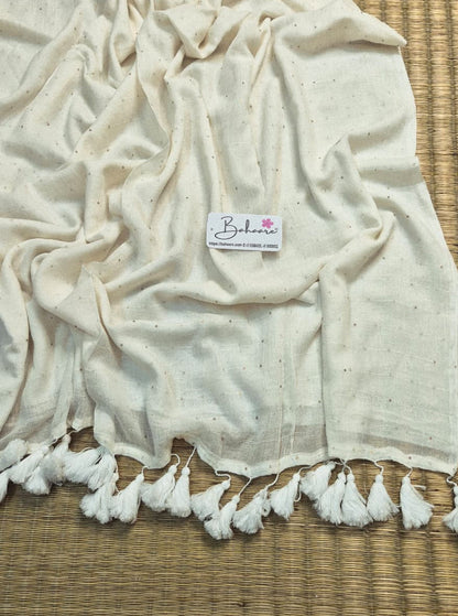 Shimmering Starlight | White Sequin Mul Mul Cotton Saree