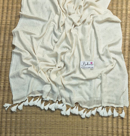 Shimmering Starlight | White Sequin Mul Mul Cotton Saree