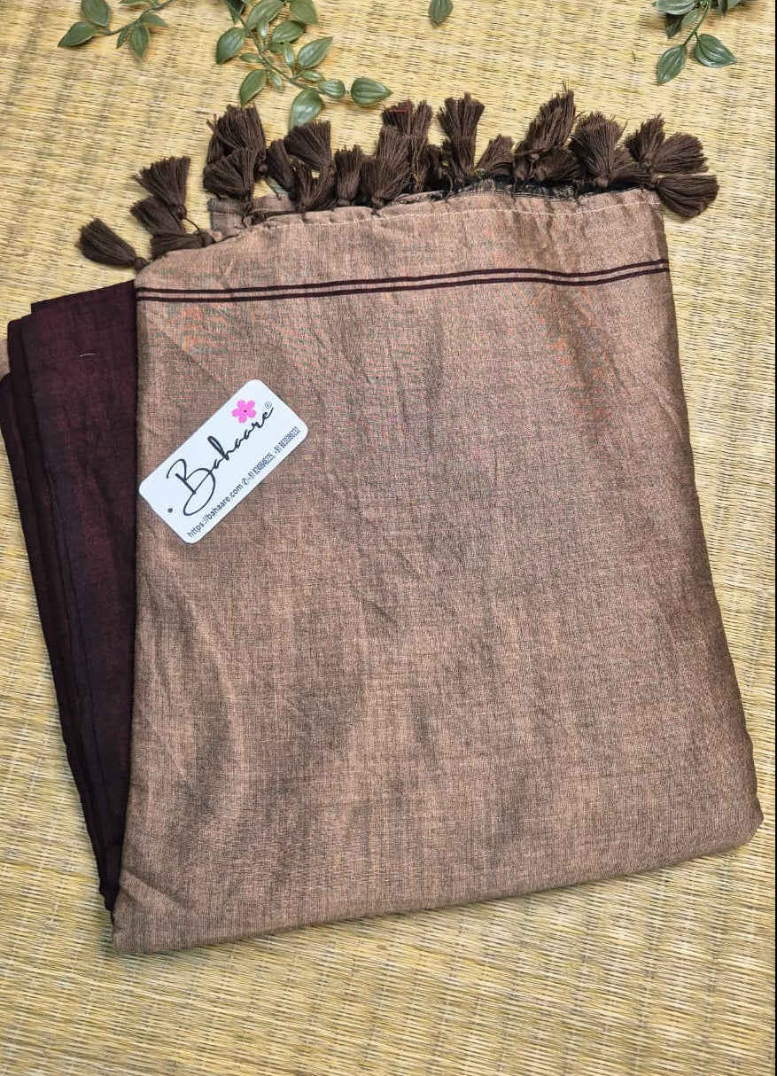 Cotton Galleria | Plum Beige Cotton Acrylic Saree