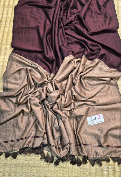 Cotton Galleria | Plum Beige Cotton Acrylic Saree