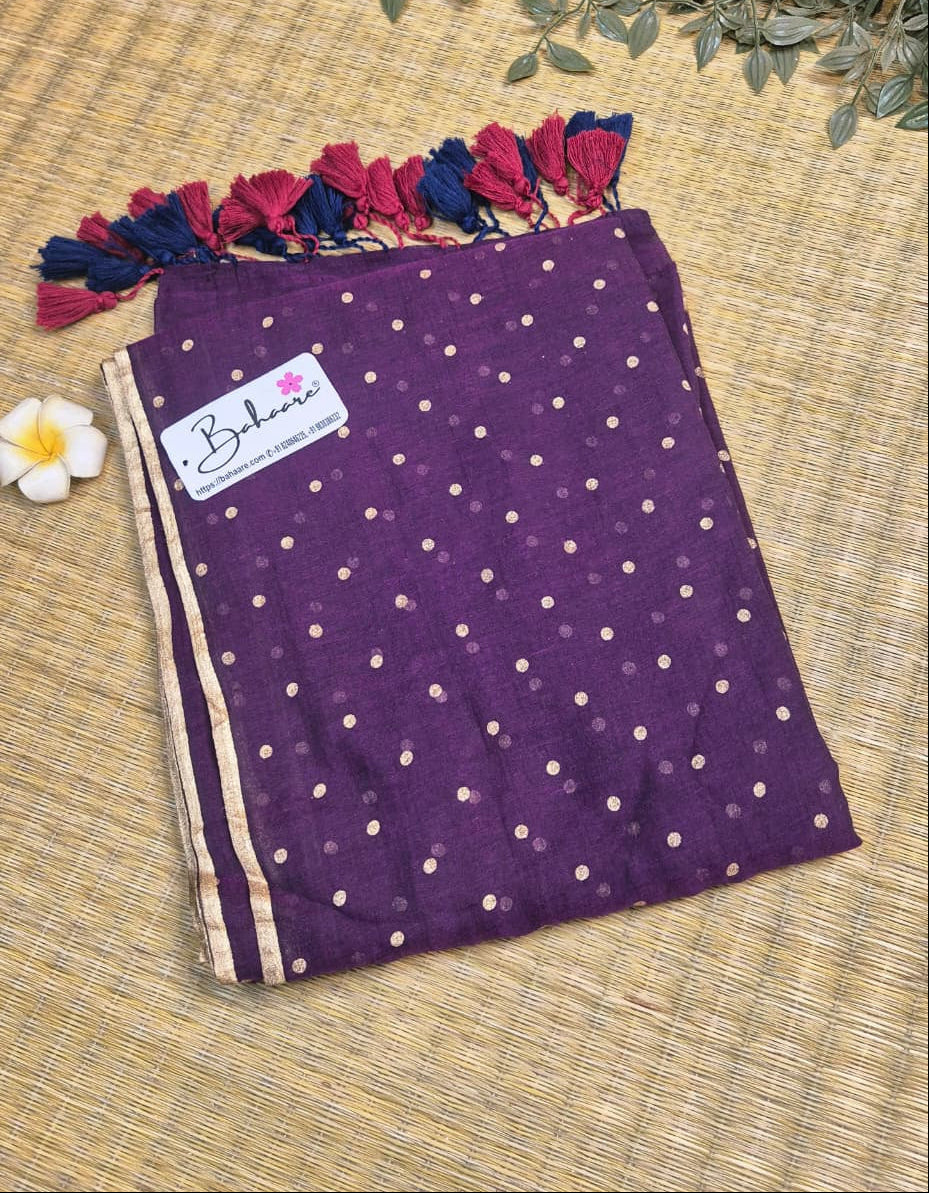 Polka Passion | Purple Mul Mul Cotton Saree with Golden Polka Dots