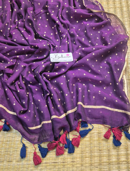 Polka Passion | Purple Mul Mul Cotton Saree with Golden Polka Dots
