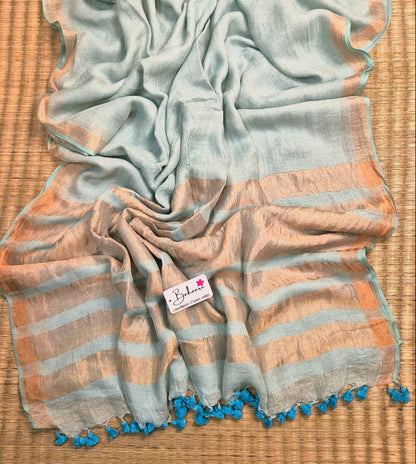 Woodland Whispers | Light Turquoise Blue Jayshree Linen Saree