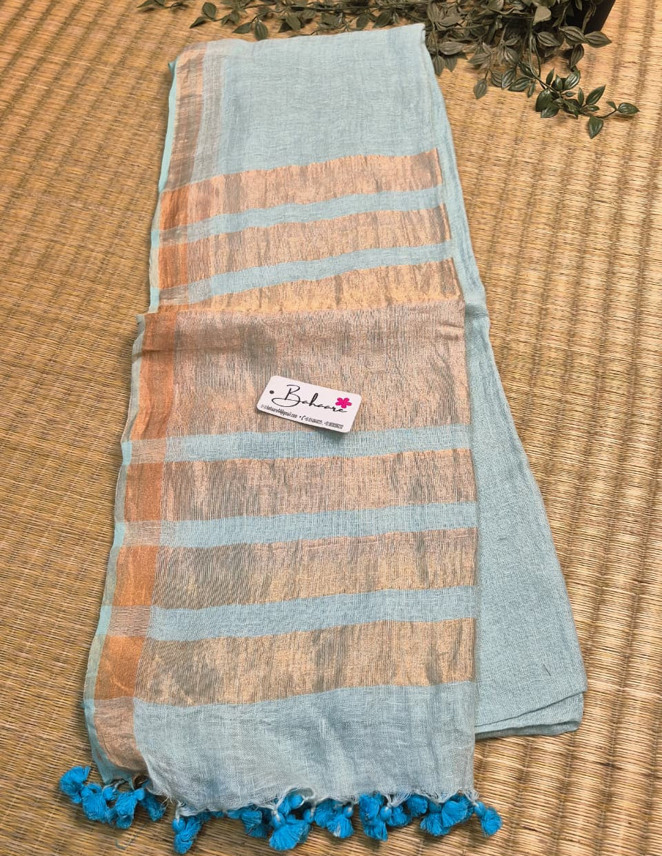 Woodland Whispers | Light Turquoise Blue Jayshree Linen Saree