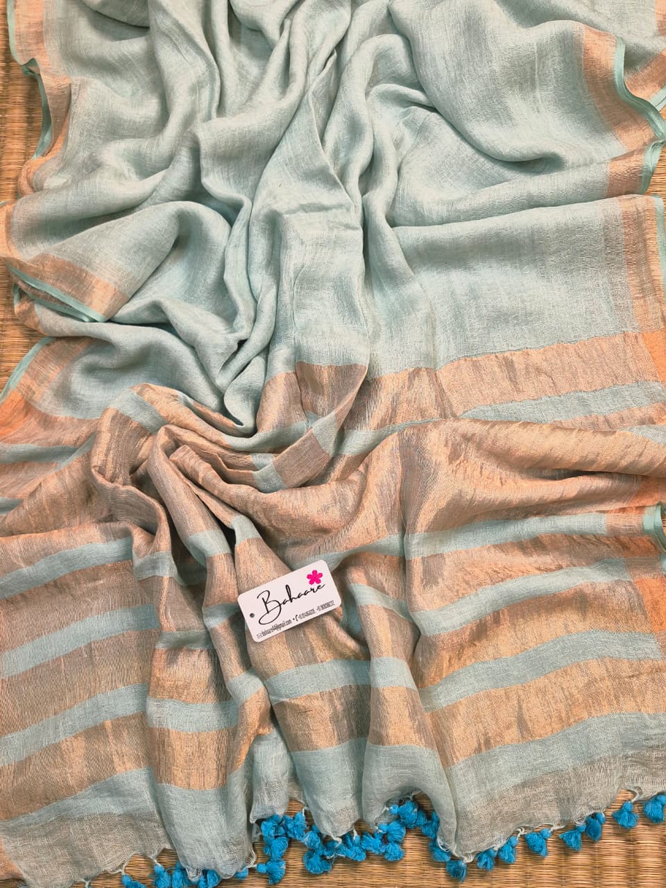 Woodland Whispers | Light Turquoise Blue Jayshree Linen Saree