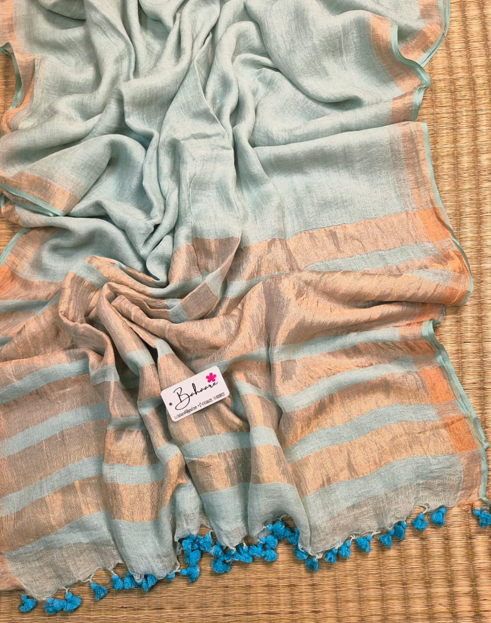 Woodland Whispers | Light Turquoise Blue Jayshree Linen Saree