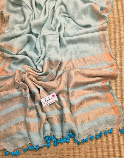 Woodland Whispers | Light Turquoise Blue Jayshree Linen Saree