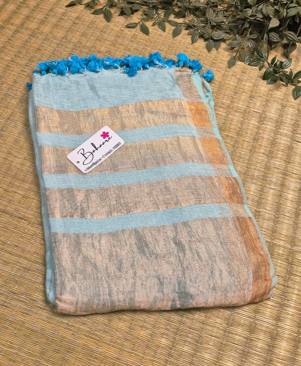 Woodland Whispers | Light Turquoise Blue Jayshree Linen Saree