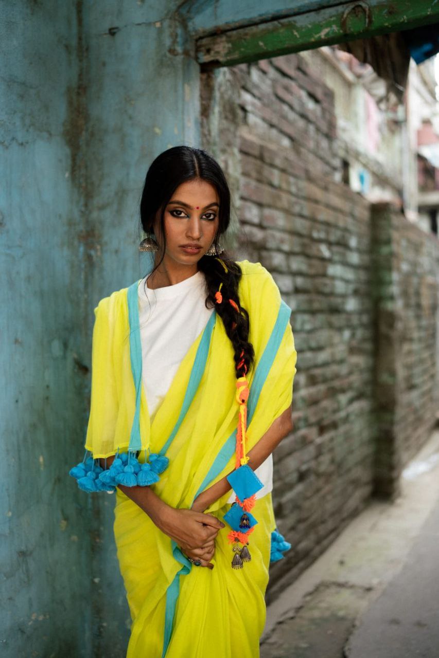 Mohini | Neon Mul Mul Cotton Saree