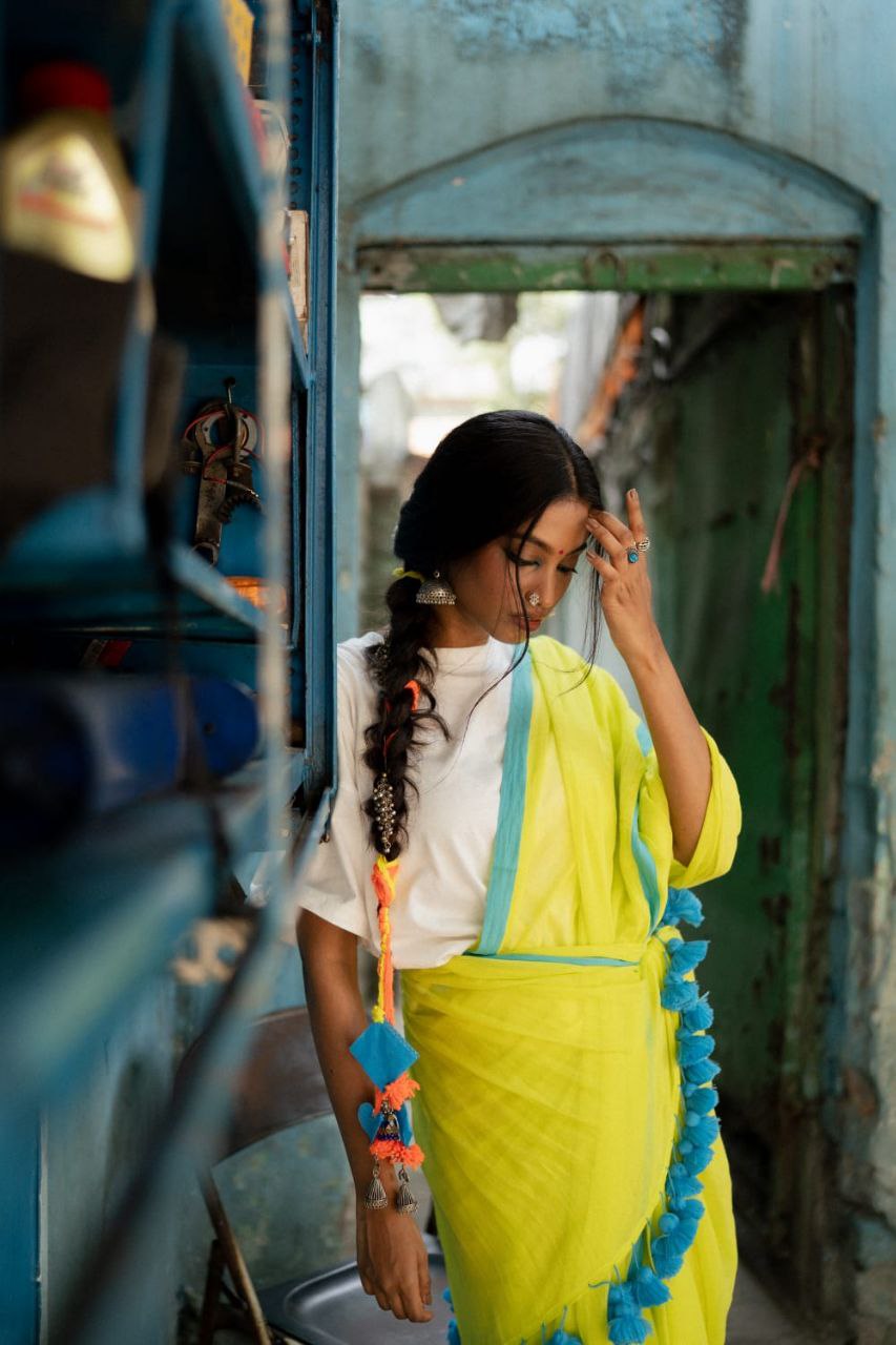 Mohini | Neon Mul Mul Cotton Saree